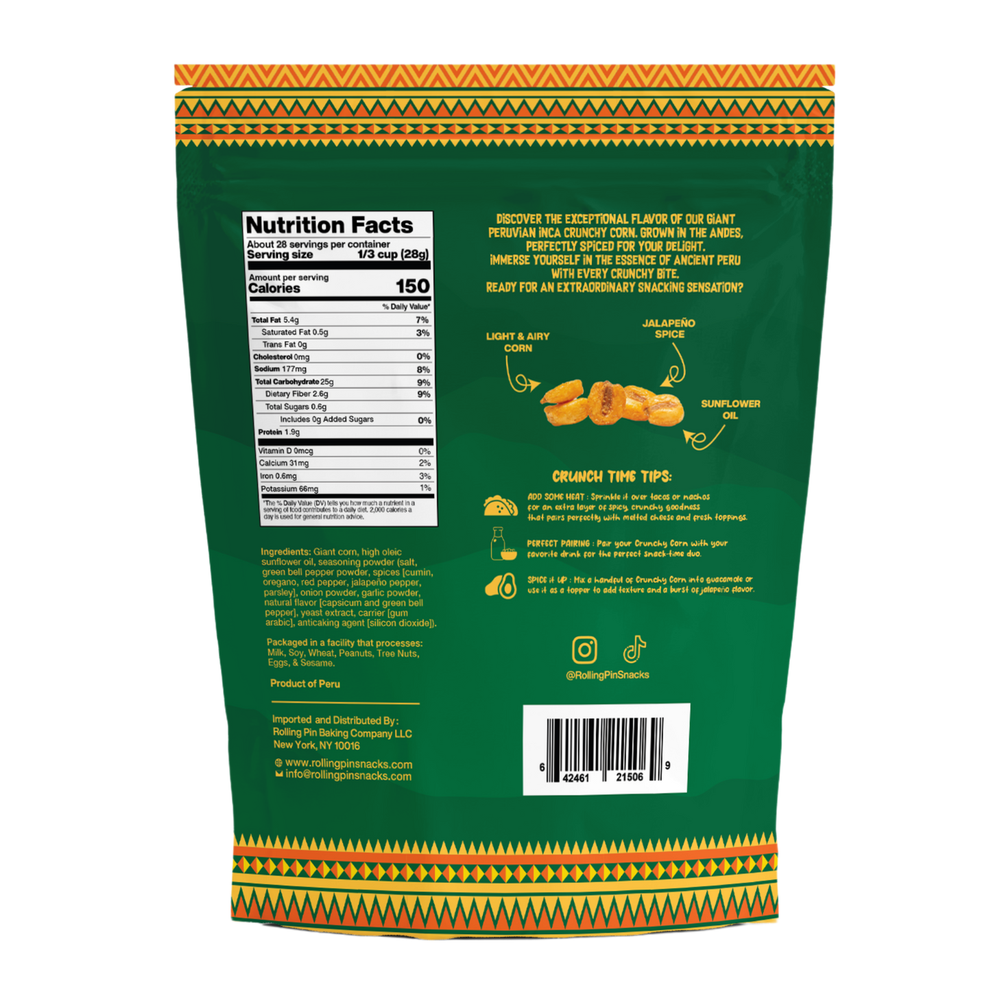 Giant Peruvian Crunchy Corn – Jalapeño Flavored (28 oz)