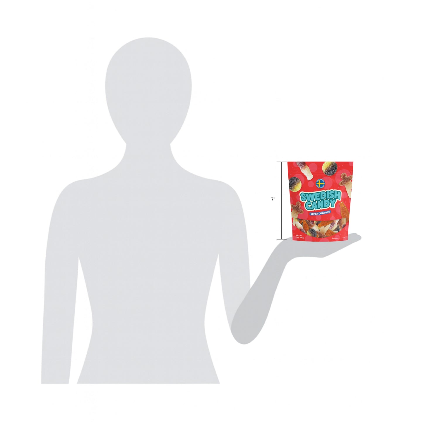 Swedish Candy Super Cola Mix gummies close up, product photo