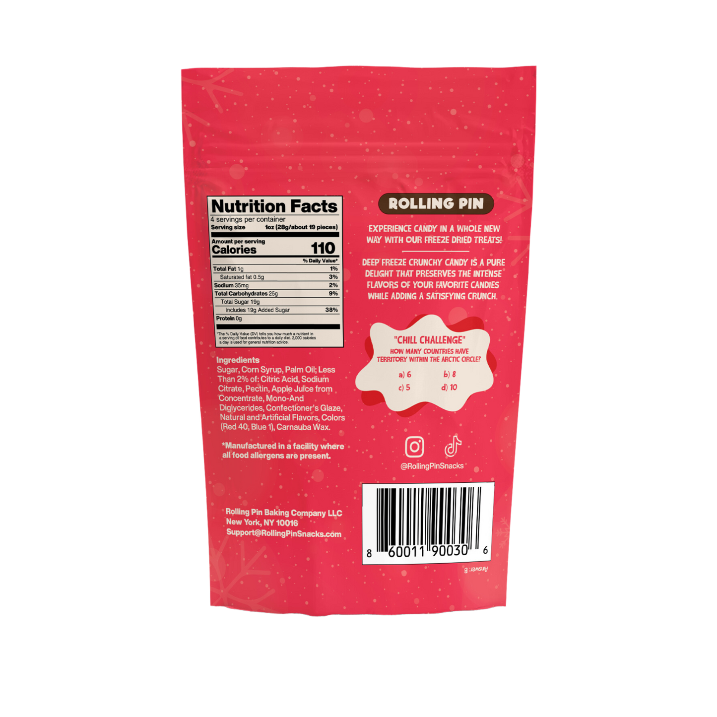 Back of the Freeze Dried StarFrost Candy bag with nutrition facts and ingredients