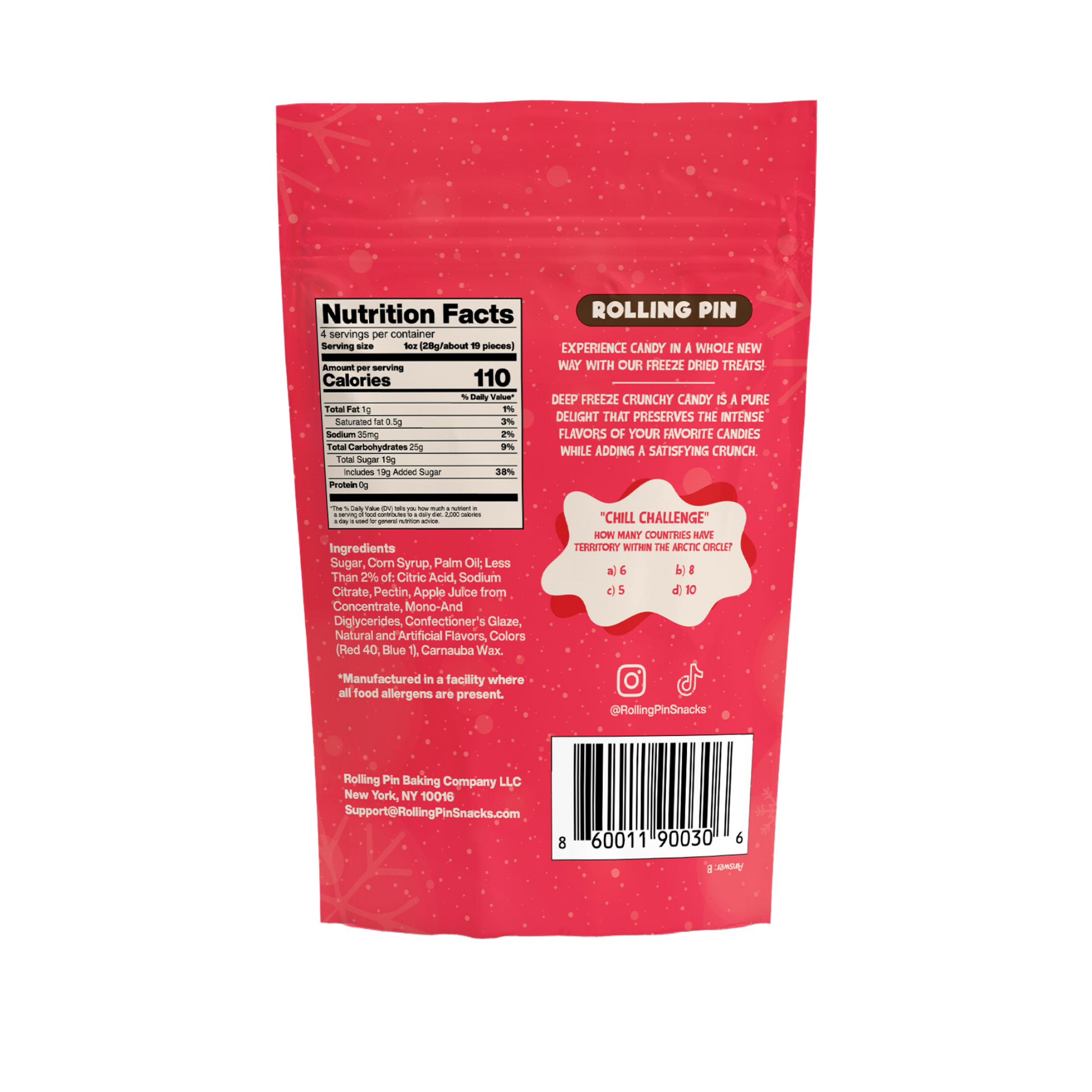 Back of the Freeze Dried StarFrost Candy bag with nutrition facts and ingredients