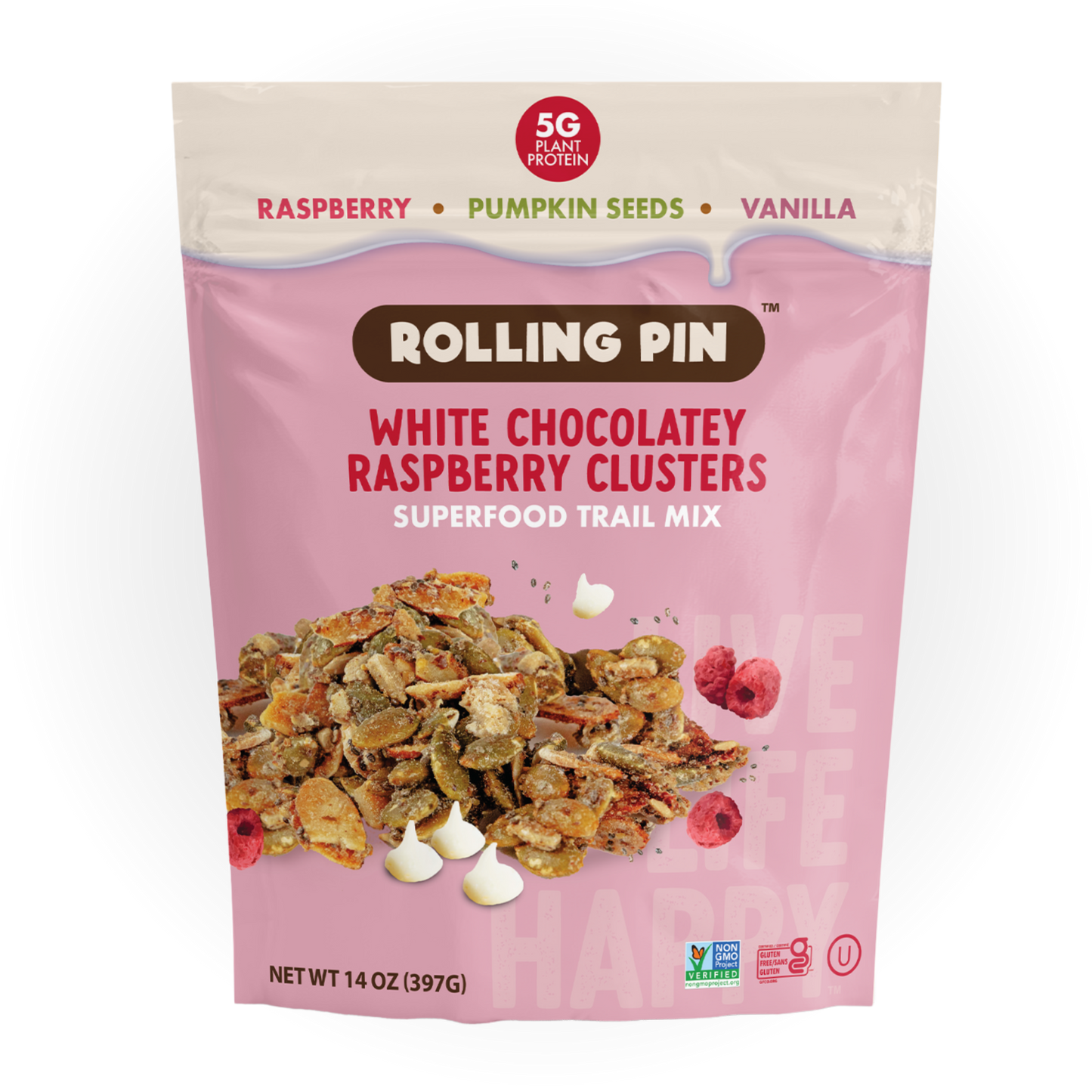 White Chocolatey Raspberry Clusters  – Superfood Trail Mix (14 oz)